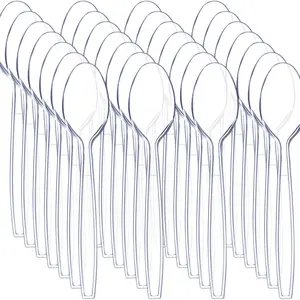 100 Ultra Transparent Plastic Spoons, BPA-Free Heat Resistant Utensils, Perfect for Parties & Events, Durable Disposable Cutlery Set, Disposable Tableware