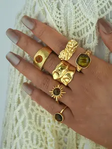 Vintage High-End Irregular Metal Sun Ring Set, 6 Pieces, Elegant and Unique Design, Perfect for Women, Fashion Accessory, Elegant Casual Ring