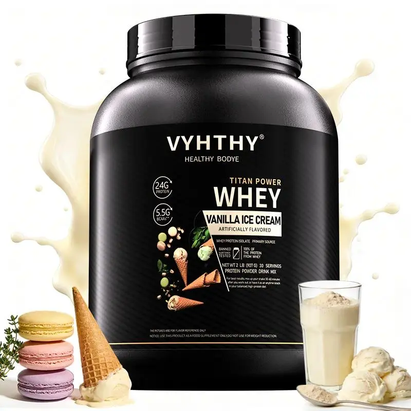 VYHTHY Whey Protein Powder - Vanilla Flavor, Instant Mix, 24g Protein, 3.5g BCAAs, Sugar-Free, High-Quality Isolate & Concentrate Blend, Muscle Health Support & Fitness Recovery Aid, Instant Mix Protein Supplements