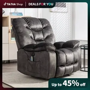 【3 Package Delivery】[Dealsforyoudays] Ebello 37.8" Wide Breathable Fabric Oversized Electric Reclining Chair with Massage and Heat and USB Port, Grey