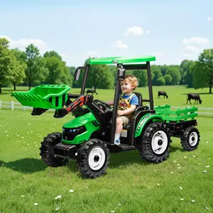 AMERLIFE 24V Ride on Tractor for Kids with Trailer & Front Loader, 3-in-1 Electric Construction Vehicle, Dual Motors, All-Terrain Wheels, LED Lights, Outdoor Gift for Boys Girls Ages 3-8
