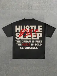 Men's Hustle Sleep The Dream Is Free The Hustle Is Sold Separately Letter Print Graphic Tee, Casual Style Tee, Regular Fit Casual Short Sleeve T-shirt for Summer, Men's Top for Daily Wear, Crewneck grandma's favorite shirt tees