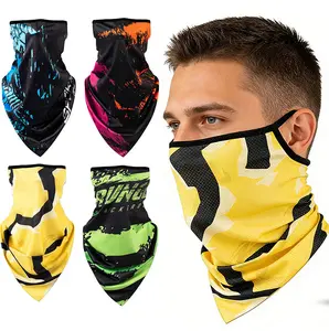 4 Pack Unisex Neck Gaiter Face Mask for Men Women, Breathable Soft Stretch Triangle Hanging Ear Face Cover, Reusable Washable Face Bandana Neck Scarf for Cycling Motorcycle Running Hiking Camping Fishing Skiing Outdoor Sports