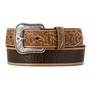 A1042902 Ariat Men's 1 1/2" Crocodile Inlay Embossed Tabs Belt