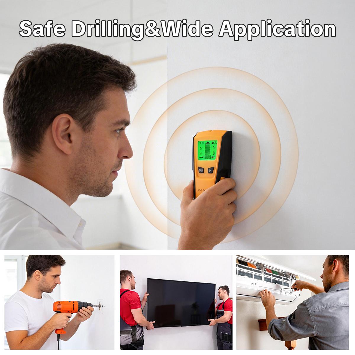 SEESE Digital Stud Finder Wall Scanner – 3 Modes Wood/Metal/Live Wire Detector with Backlit LCD & Center Finding