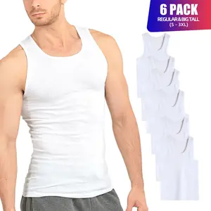 6 Pack Men's A-Shirts 100% Cotton Lightweight Ribbed Underwear Tank Top Solid Casual Menswear S-3XL Regular Big & Tall Workout Breathable Sleeveless Plain Classic