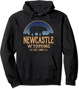 Newcastle Wyoming WY Bear Wildlife & Mountains Pullover Hoodie - Clydebell Shop 37B0BHLSKLD3