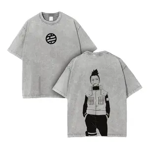Shikamaru Nara - Naruto Anime Double Printed Vintage Washed Tee Unisex Oversize Anime Manga Washed Heavyweight Cotton T-shirt, Gift For Anime Fan, Anime Lover