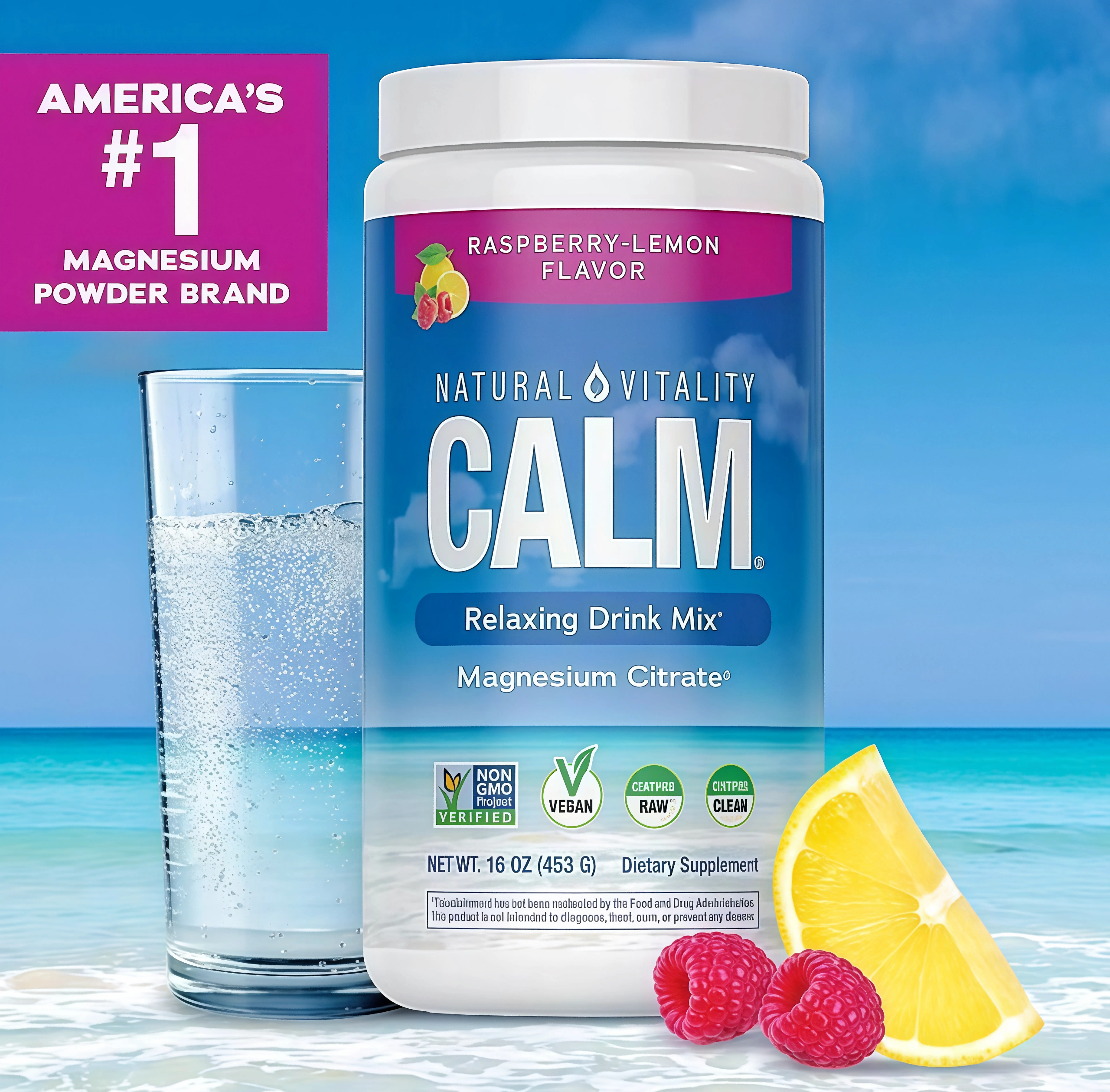 MaxCalm Relaxing Drink Mix XC- Anti Stress Drink Mix - With Ionic Magnesium Citrate + Glycinate - Raspberry Lemon Flavor - 16 oz (453 g) - 113 Servings