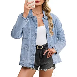 Kedera Denim Jackets for Women Fashion Oversized Button Down Jean Jacket Western Shacket Jacket with Pockets