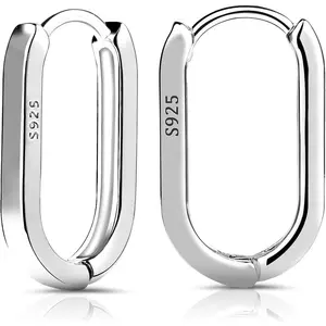 S925 Sterling Silver Hoop Earrings, 2pcs Small Oval Hoop Earrings for Women U-shaped S925 Minimalist Earrings Sterling Silver Light Weight and Comfortable