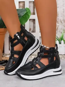Women's Summer Sandals, Soft Rubber Sole, Side Zip Design, Easy to Wear, Hidden Heel, Comfortable Casual Style, Elegant and Chic, Adjustable Slide Sandals