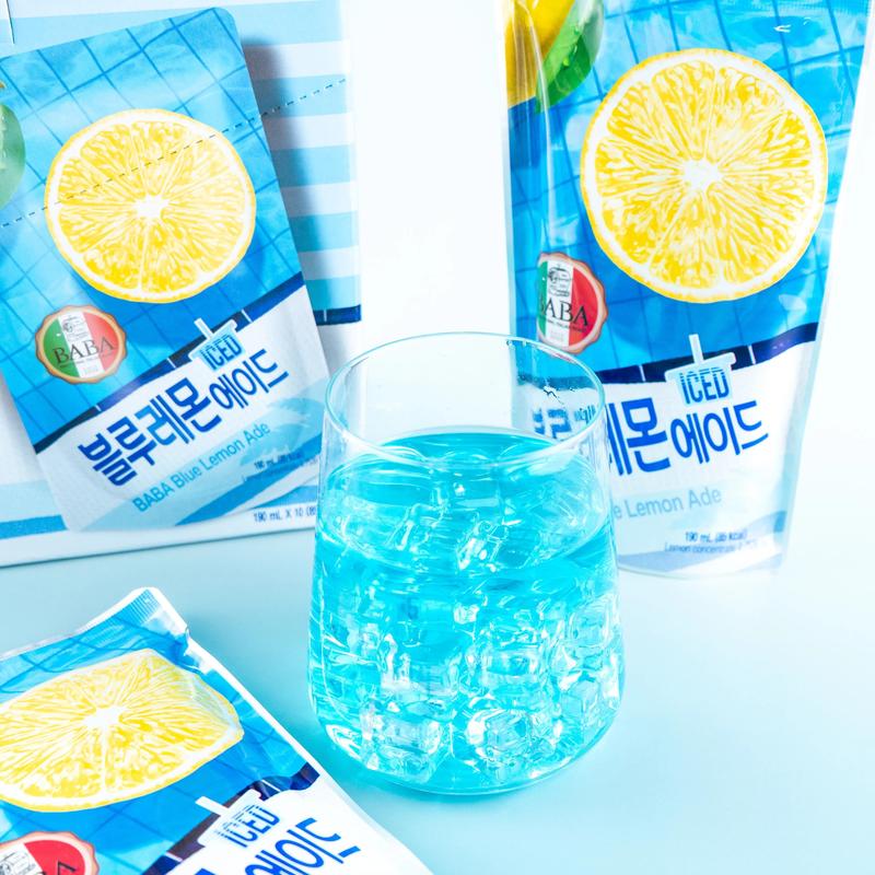 WOONGJIN BABA Ice Blue Lemon Juice Drink 190ml x 10 Packs - Low Calorie, Zero Fat, Refreshing Korean Beverage