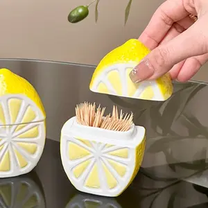 1 Cute Lemon Bathroom Storage Jar - Ceramic Storage Jar with Lid, Decorative Bathroom Countertop Organizer, Suitable Swabs, Dental Floss, Toothpicks - Kitchen or Bathroom Decoration - Lemon Slice Design Storage Box