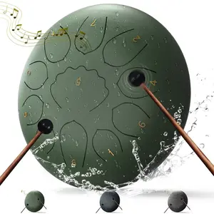Steel Tongue Drum, 8 Inches 11 Notes Rain Drums for Outside Garden, Rain Chime Hand pan with Music Book, Mallets, Musical Instrument for Adult  (Green, 8 Inches)