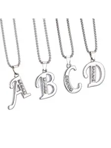 Simple and stylish 26-letter titanium steel necklace for men and women, hip-hop versatile diamond-studded sweater chain