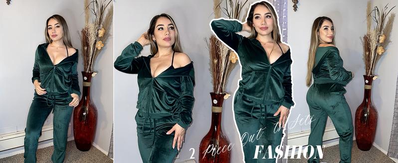 HOTOUCH Women's Velour Tracksuit Set Full Zipper Hoodie Workout Pants Velvet Sweatsuit Jogging Suits Holiday Clothing