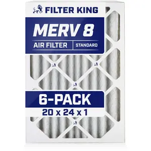 Filter King 20x24x1 Air Filter | 6-PACK | MERV 8 HVAC Pleated A/C Furnace Filters | MADE IN USA | Actual Size: 19.5 x 23.5 x .75"