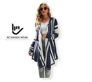 Striped Hoodi Long Sleeves Cardigan