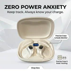 Fluffdrip Fits03 Open-Ear Wireless Earbuds - Painless Comfort Bluetooth Headphones with LED Display, Secure Fit Sports Earphones for Workout & Running