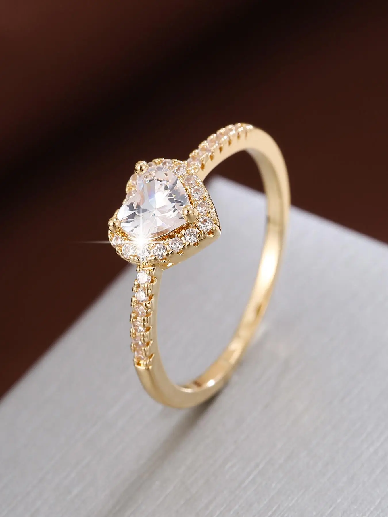 Women's Elegant Artificial Crystal & Rhinestone Decorated Heart Design Jewelry Ring, Fashion Heart Rings, Exquisite Trendy Engagement Ring, Fashion Ac