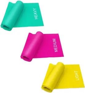 7FT. Long Latex Free Elastic Flat Exercise Band Set of 3 with Carry Bag, Wide Fitness Resistance Bands for Pilates, Gym, Physical , Yoga, Carry Bag, Green & Yellow & Rose Red