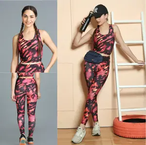 High Waist Printed Leggings & Padded Sports Crop Top Set 2026 – Ankle Length Activewear Gym Workout Outfit for Women