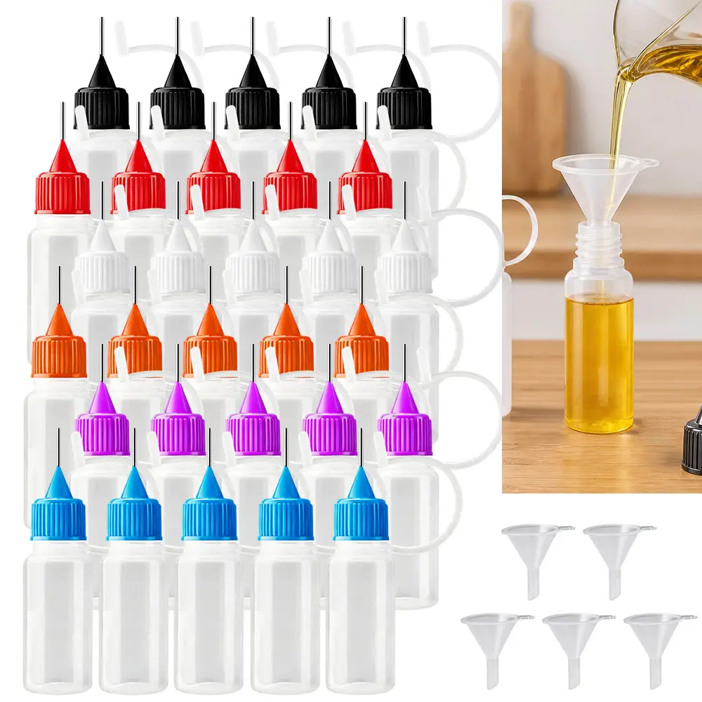 30Pcs/Set Precision Needle Tip Squeeze Bottles with 5 Funnels,1oz Liquid Dropper & Glue Applicator Bottles with Color Coded Caps for Crafts,Oil & Paper Quilling,Halloween Christmas Gifts,DIY Hand Tools Kits