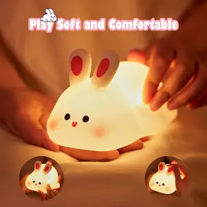 Pookie -Big Face Rabbit Night Light, Cute Bunny Gifts,Rechargeable Silicone Rabbit Lamp,Night Light Kawaii Room Decor Cute Gifts