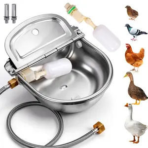 Large Capacity Stainless Steel Automatic Poultry Water Dispenser with Drain Hole, Comes with Stainless Steel Water Pipe, 2 Float Valves and Accessories, Suitable for Dogs, Chickens, Ducks and Other Livestock & Poultry Pets