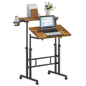 Small Standing Desk with Wheels, Mobile Stand Up Desk, Portable Standing Table on Wheels for Walking Pad, Rolling Computer Desk Adjustable Height, Tall Table Separate-top rotating standing desk, manually adjustable-height wheeled mobile worktable