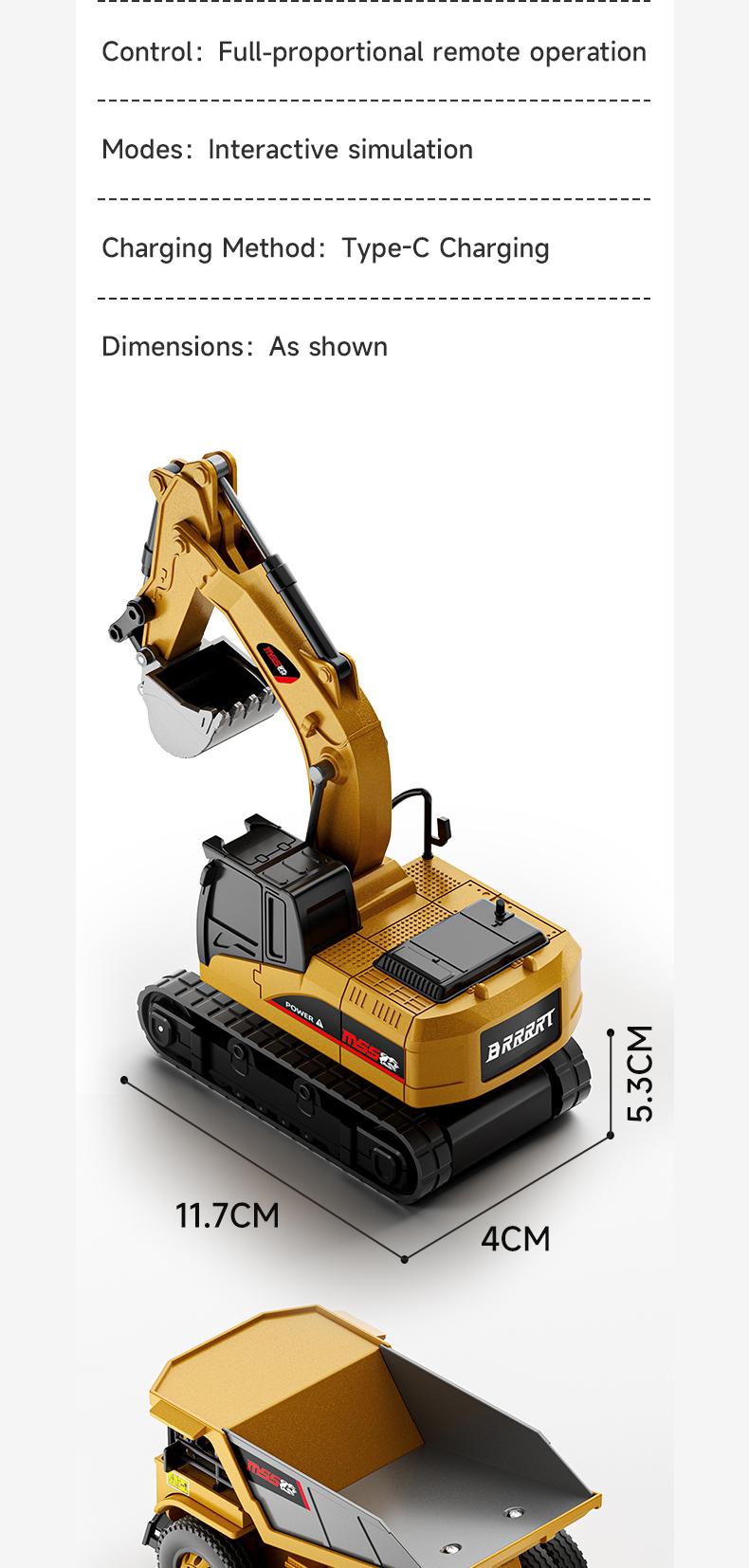 BRRRRT 1/64 Mini Forklift Toy,Remote Control Excavator and Dump Truck Full Proportion Toy Set with Lights and Sounds for Adults Kids Boys and Girls RC Construction Vehicles