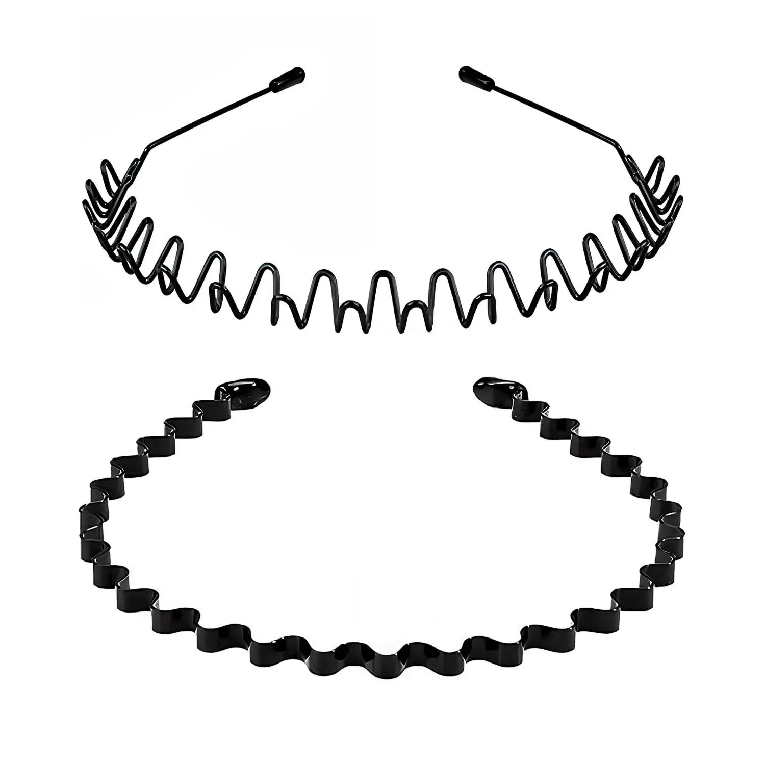 2 Pack Metal Hair Band for Men,Non Slip,Spring Wave  Bands for  Washing  Unisex(Black)