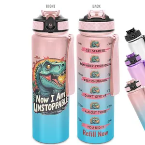 32oz Sports Water Bottle, 1 Count Motivational Time Marker Water Bottle with Handle, Outdoor Durable Large Capacity Hiking Water Bottle