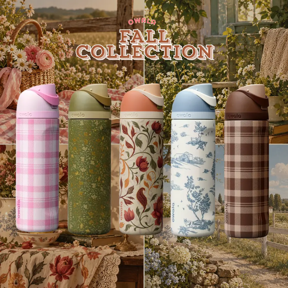 Owala 24oz FreeSip New Collection Insulated Water Bottle with Straw – Plaid And Simple, Woodland Boho, Toile To Be Home, Highland Pink, Wallflower, Leakproof Reusable Sports Bottle for School Gym Travel