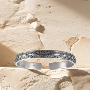 Full Silver s925 bracelet Sterling Silver bracelet Men's open bracelet can be freely adjusted size for boyfriend birthday holiday gift Silver weight 32g / 1.12oz