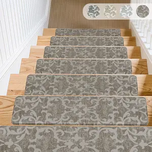 8 x 30 Inch Vintage PVC Stair Treads Non Slip Washable Foam Stair Pads Tape Free Anti Static Dirt Proof Soft Cushioned Stair Carpet Safe for Kids Elderly Pets