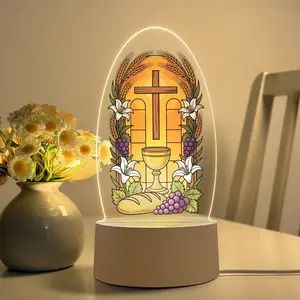Acrylic LED Night Light, USB Powered with Switch, Cross Eucharist Design, Eye Protection, Religious Art Decor, Perfect Gift