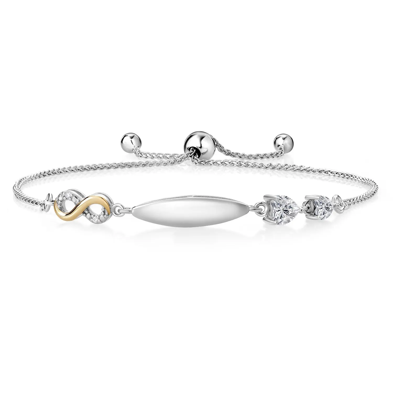 Gem Stone King 925 Silver and 10K Yellow Gold Lab Grown Diamond Bracelet For Women | 0.69 Cttw | Gemstone April Birthstone | Heart Shape 5MM