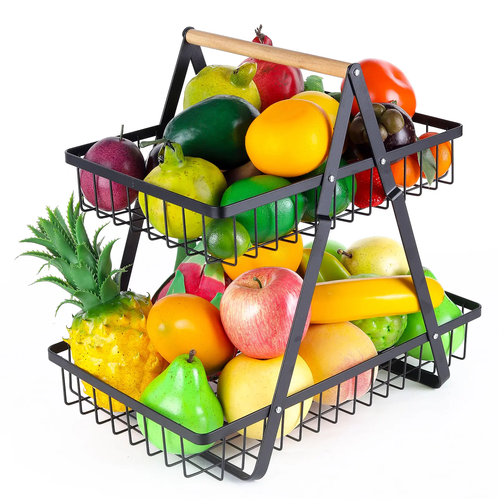 Metal Kitchen Countertop Organizer, Fruit And Vegetable Basket, 2 Tier Fruit Basket Fruit Holder For Kitchen, Large Capacity Metal Wire Fruit Stand Or