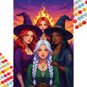 5D DIY Full Drill Round Diamond Painting - Diamond Painting Kit Witch Flame Mosaic Canvas DIY Wall Art, Home Wall Decoration, Suitable for Birthday and Anniversary Gifts