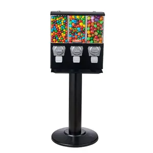VEVOR Commercial Vending Machine, Triple Compartment Candy Dispenser with Iron Stand, Gumball and Candy Machine for Business, Coin Operated Gumball Bank for Toy Capsules Bouncy Balls Candy Nut, YellowVEVOR Super Brand Day