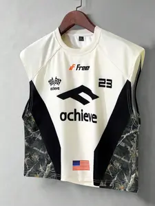 Men's Fashionable Streetwear Graphic Sleeveless Tank Top, Cropped Fit, Loose Pullover Gilet, Branch Camouflage, 90s Retro Style, Perfect for Vintage & Punk, Menswear