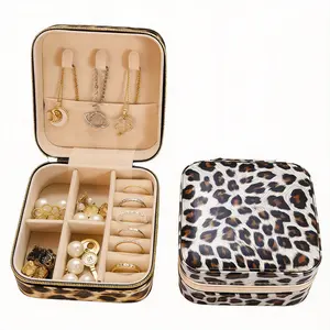 Leopard print jewelry case box organizer small mini jewelry earings rings necklace storage bag waterproof leather travel daily