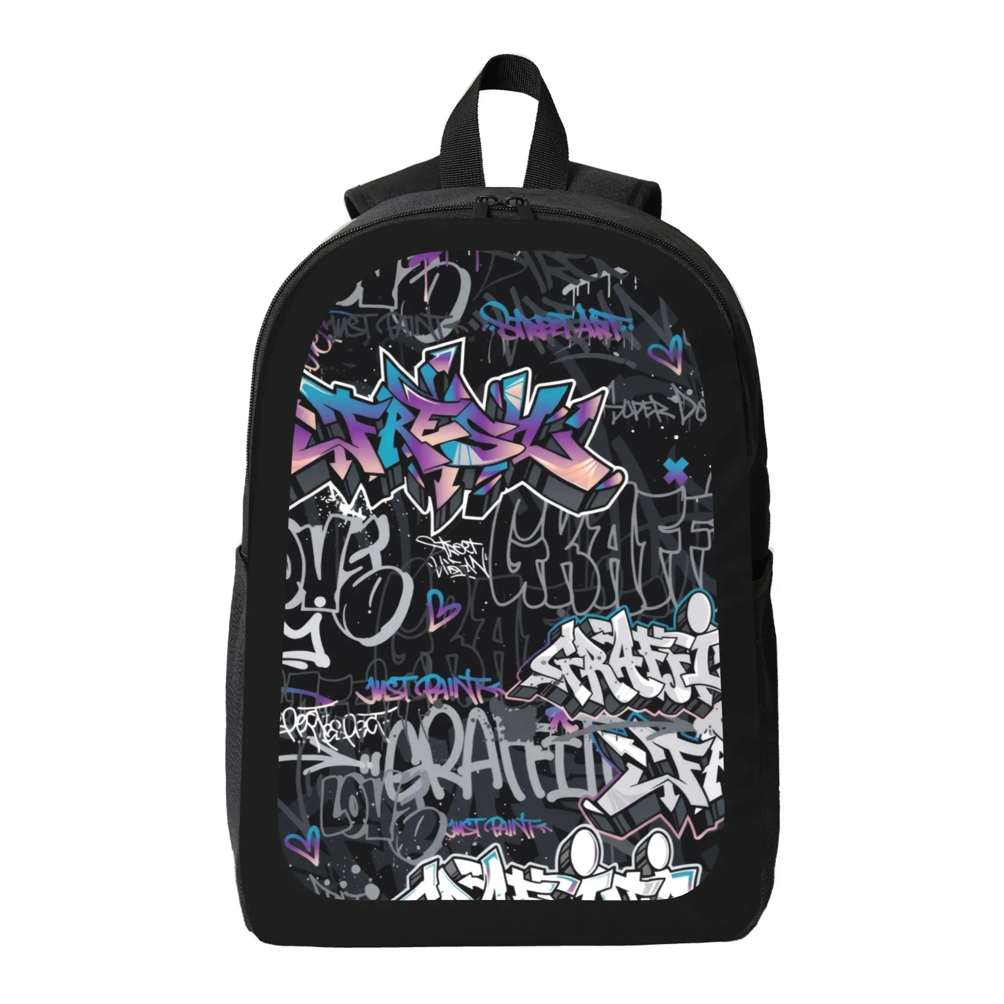 Graffiti Printed Backpack, Lightweight Spacious Daypack with Adjustable Straps & Side Pockets, Street Art Laptop Bookbag for School, Commute, Travel, Hiking, Urban Style Gift for Teens Adults