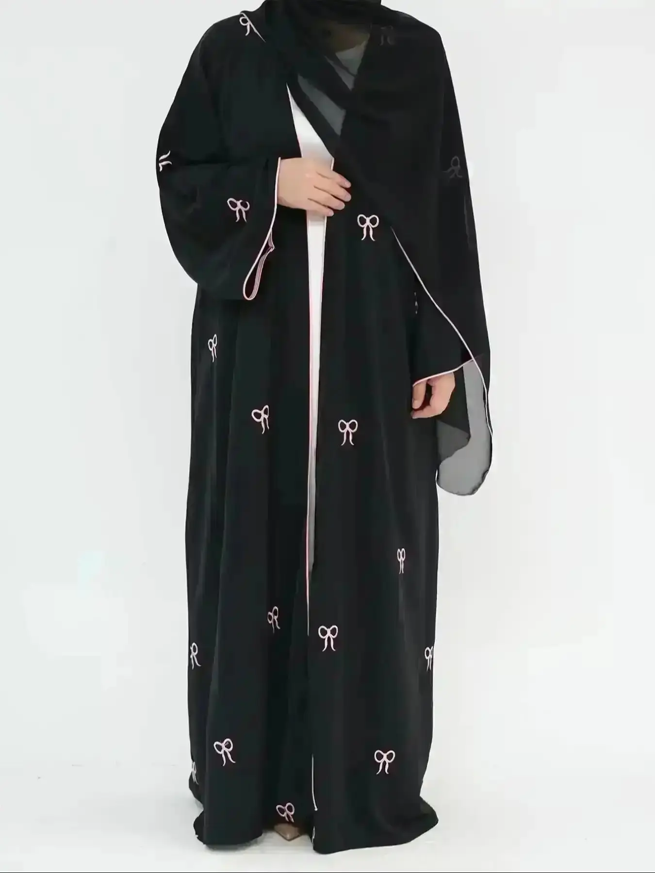 2026 Women's Embroidery Abaya, Elegant Long Sleeve Open Front for Ladies Islamic Clothing for All Seasons, Lightweight and Comfortable Feel, Timeless Design for Any Season, Wardrobe Essential for Every Day