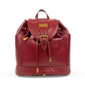 Red Vegan Leather Mini Backpack with Vintage Gold Hardware
