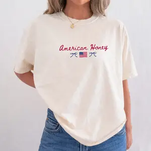 American Honey Comfort Colors Shirt, Coquette Patriotic T-shirt, Girly 4th of July Graphic Tee, Summer American Girl Clothing - AK