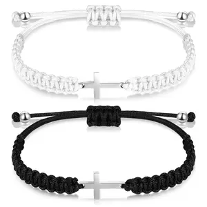 [Christmas Gifts]Cross Friendship Bracelet, Adjustable Braided Rope Jesus Christian Cross Bracelets, Matching Couple String Lucky Strand BFF Wristband for Women Men Boy Girls, Easter Baptism