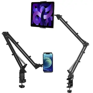 3 Arms Tablet Stand Phone Holder iPad Holder for Desk Mount, Metal Clamps Kindle Holder for Bed Gooseneck Phone Tablet Holder Mount Phone Stand fits iPhone iPad Mini 7 Kindle 4-13" Device